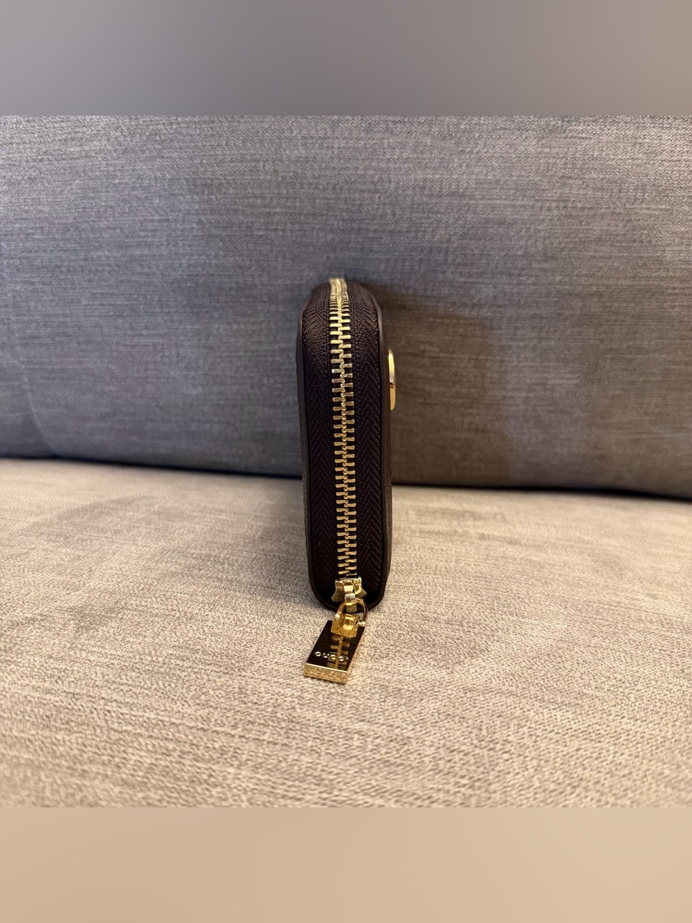 Gucci Brown GG Monogram Leather Zip Wallet with Web Stripe - Picture 4 of 5